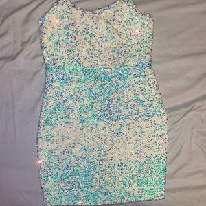Strapless sequence mini dress